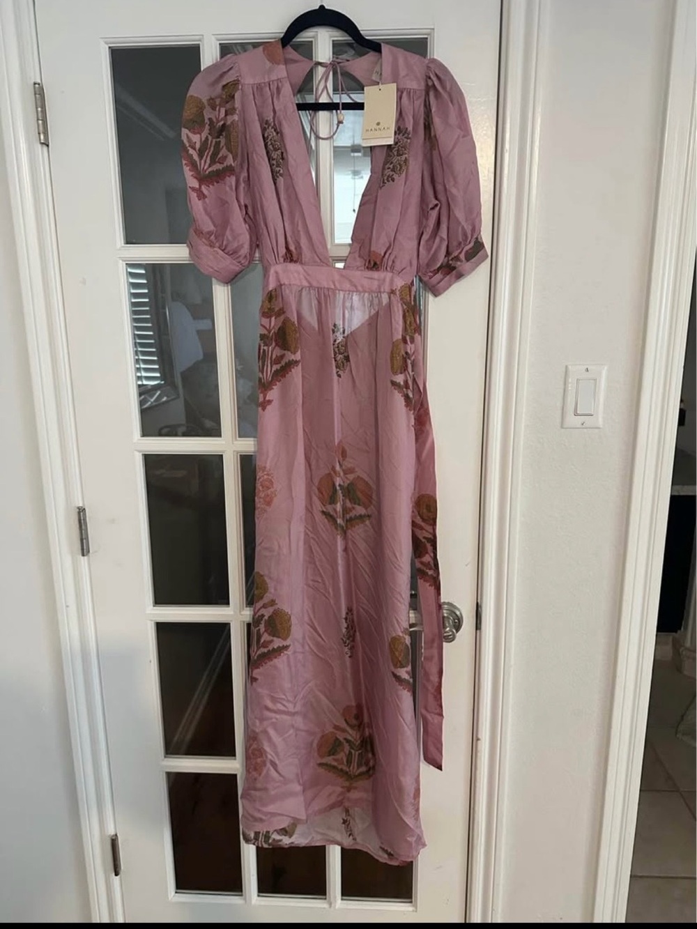 Hannah Pink Floral Maxi Dress with Puff Sleeves